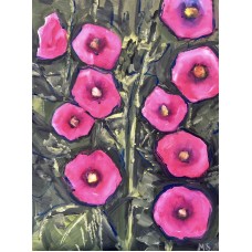 “Bright Hollyhocks” – Original Ukrainian Floral Painting, Oil on Canvas | Marina Stognieva